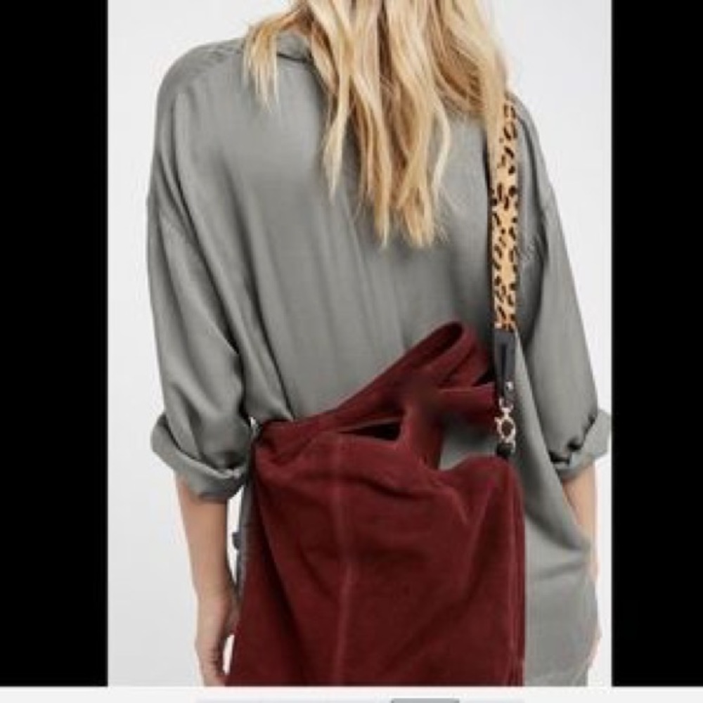 Free People Suede Leopard Strap Tote